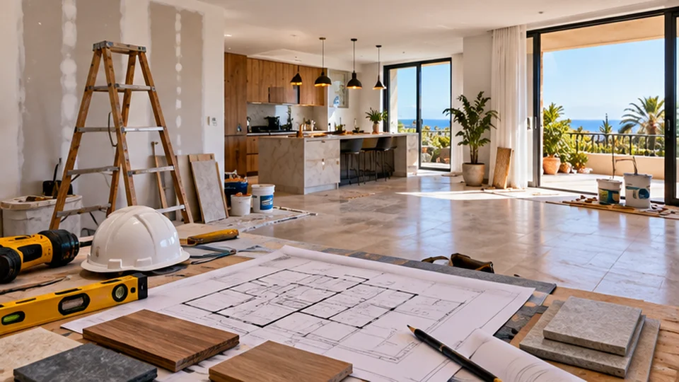 Renovation project with plans and material samples
